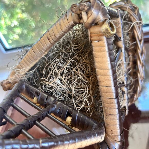 Vintage Wicker Birdhouse with Moss Fill – Hinged Opening – 11” Tall - Picture 7 of 15